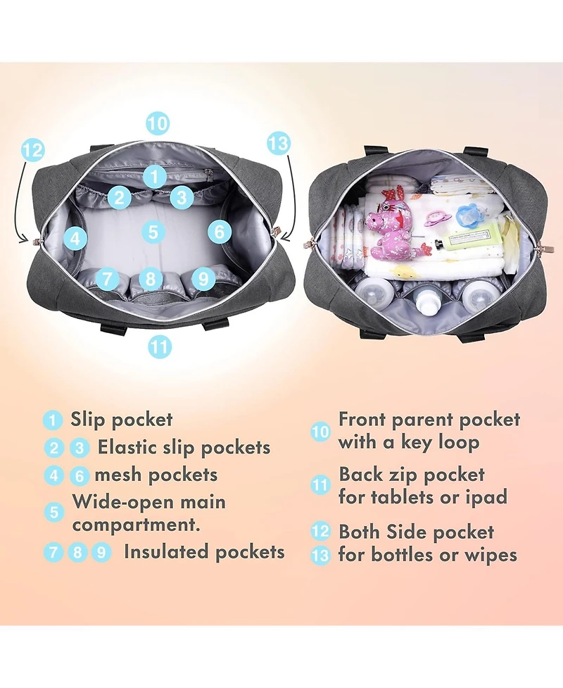 Dikaslon Large Diaper Bag Tote with Pacifier Case and Changing Pad, Travel for Mom Dad