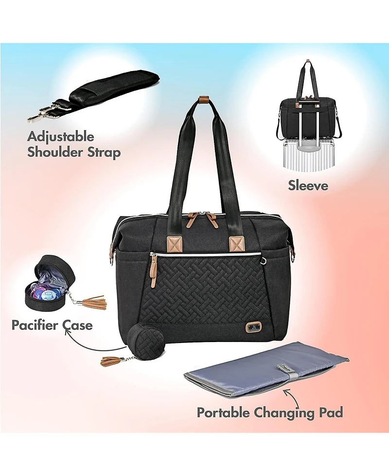 Dikaslon Large Diaper Bag Tote with Pacifier Case and Changing Pad, Travel for Mom Dad