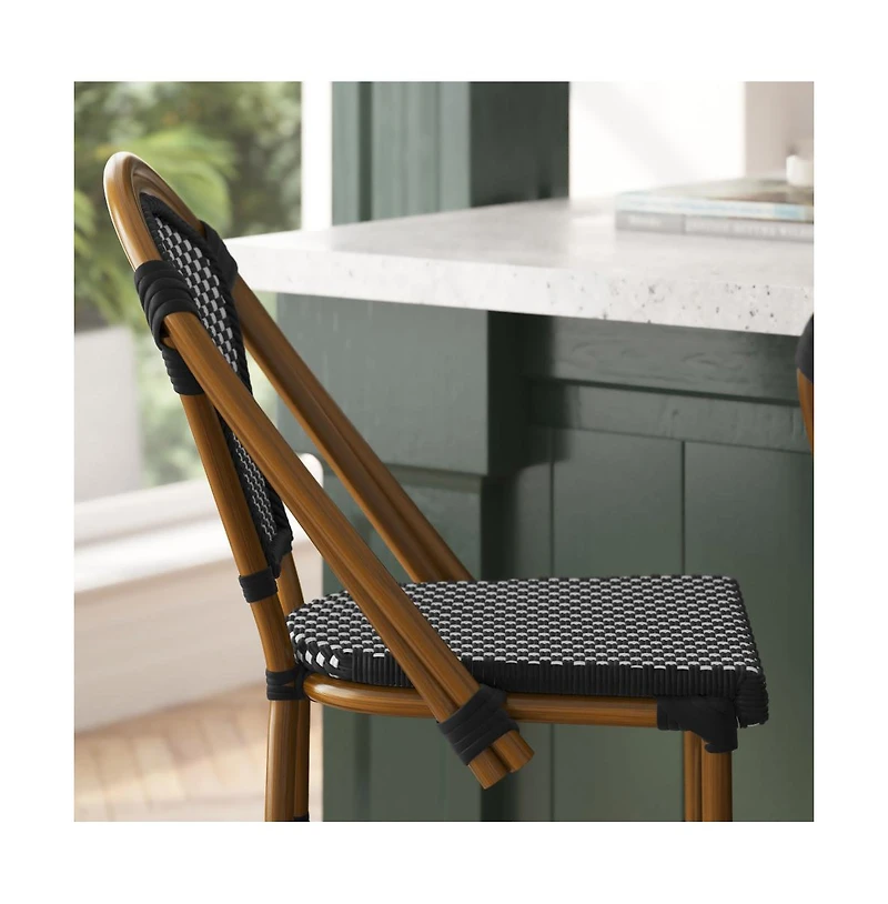 Sacha Set Of Two Stacking Bistro Counter Stools With Pe Seats And Backs Metal Frames For Indoor/Outdoor Use