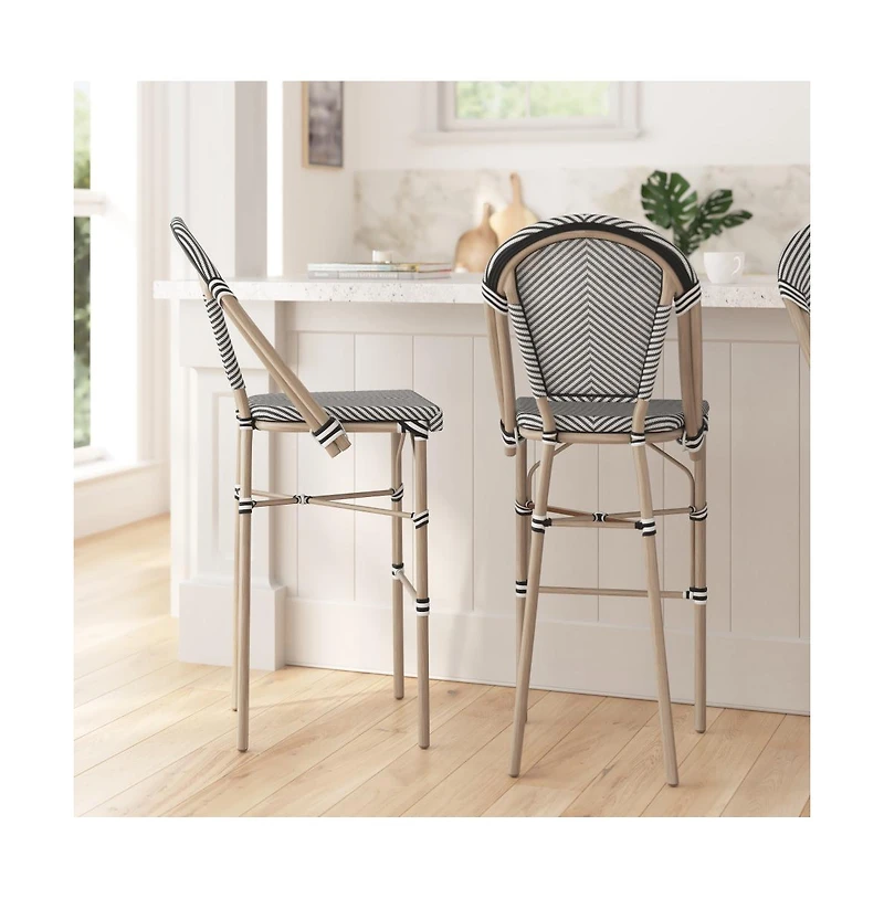 Mael Set Of Two Stacking Bistro Style Bar Stools With Textilene Backs And Seats Metal Frames For Indoor/Outdoor Use