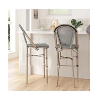 Mael Set Of Two Stacking Bistro Style Bar Stools With Textilene Backs And Seats Metal Frames For Indoor/Outdoor Use