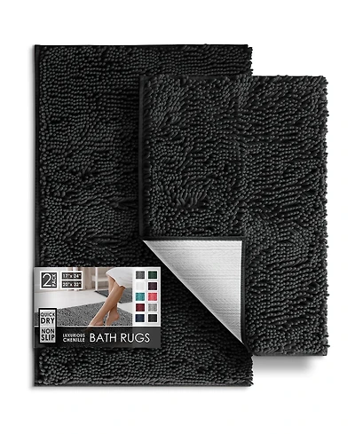 2 Piece Ultra Soft Non-Slip Chenille Bath Rug Set - Quick Dry, Machine Washable 17”x24” & 20"x32"