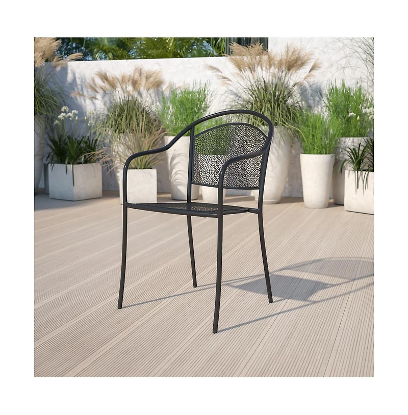 Emma+Oliver Commercial Grade 5 Pack Indoor-Outdoor Steel Patio Arm Chair With Round Back