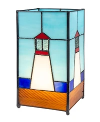 Dale Tiffany 10" Tall Lighthouse Tiffany Handmade Genuine Stained Glass Shade Uplight Accent Lamp