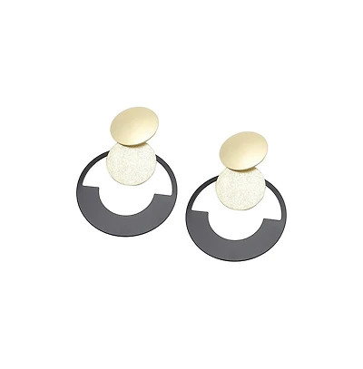 Sohi Women's Black Circular Drop Earrings
