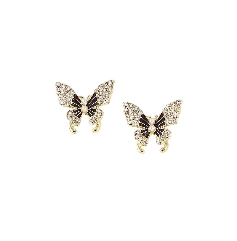 Sohi Women's Black Embellished Butterfly Stud Earrings