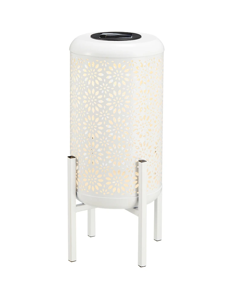 Glitzhome 14.25" H Metal Cutout Flower Pattern Solar Powered Led Outdoor Lantern with Stand