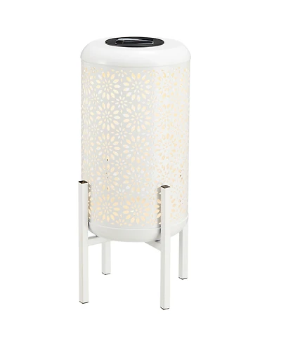 Glitzhome 14.25" H Metal Cutout Flower Pattern Solar Powered Led Outdoor Lantern with Stand
