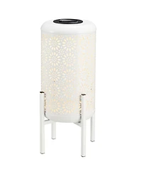 Glitzhome 14.25" H Metal Cutout Flower Pattern Solar Powered Led Outdoor Lantern with Stand