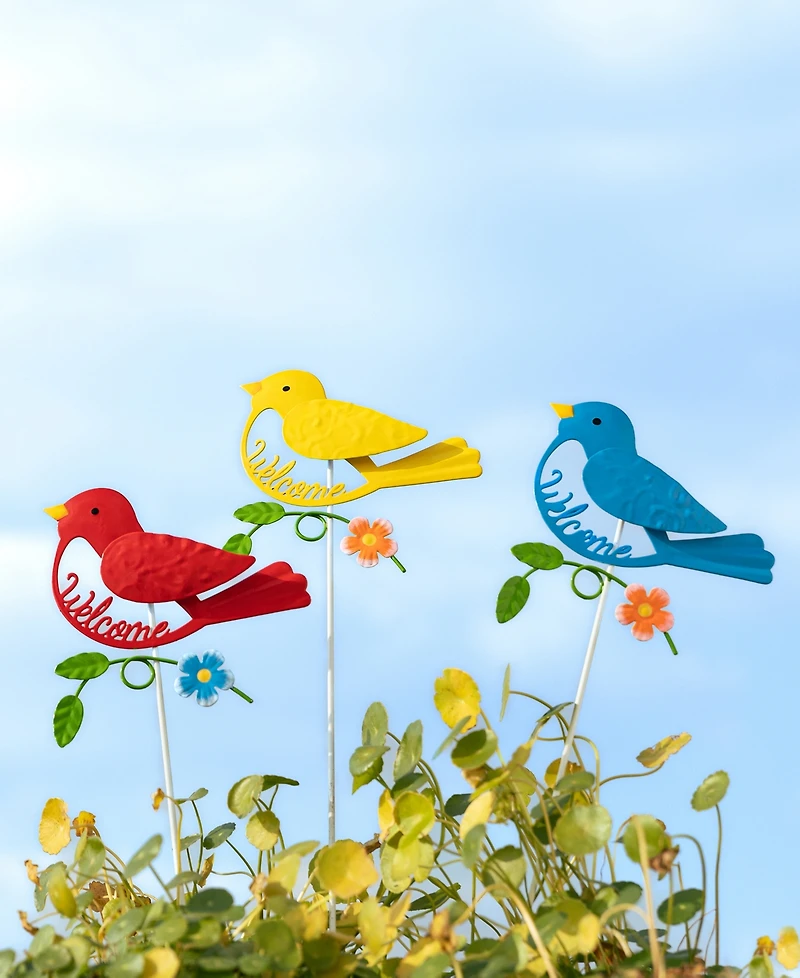 Glitzhome 16" H Set of 3 Metal Bird Pick