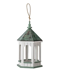 Glitzhome 15.75" H Patina Metal Roof Solid Wood Gazebo Tray Bird Feeder