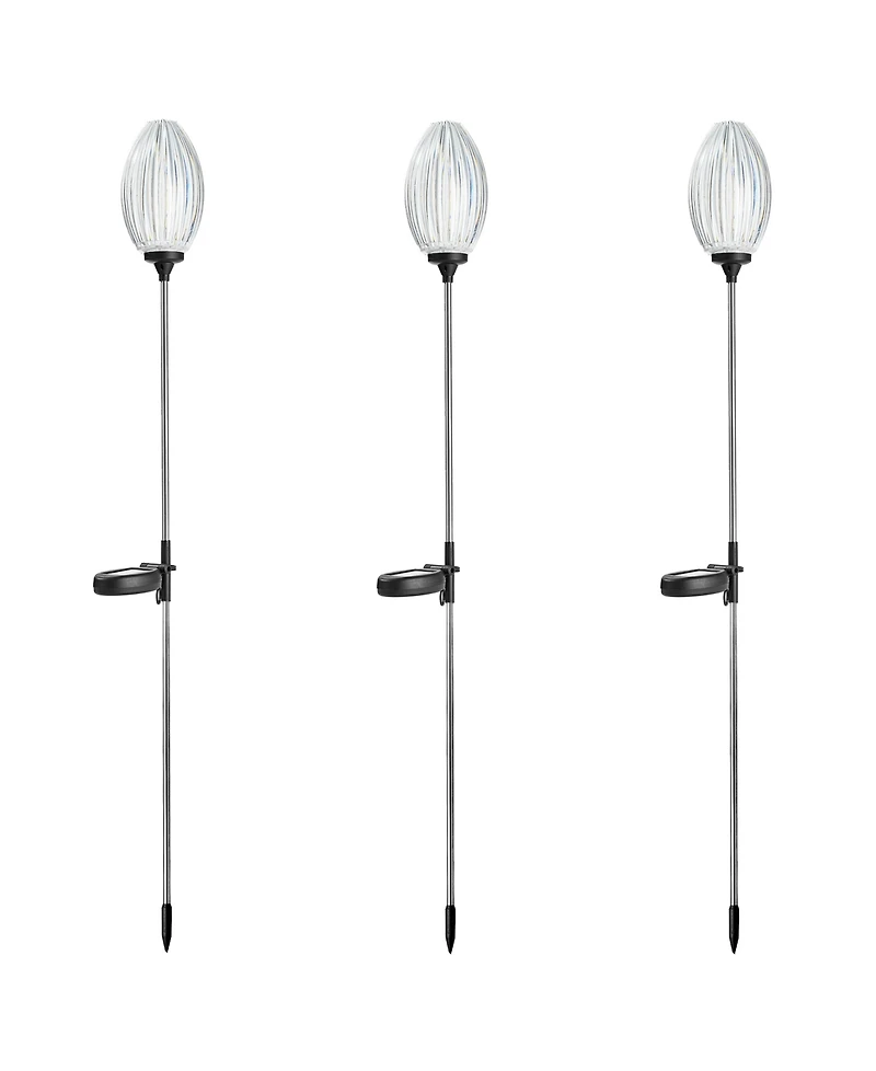 Glitzhome 36" H Set of 3 Solar Powered Stake Oval Flower Light with Stainless Steel Pole