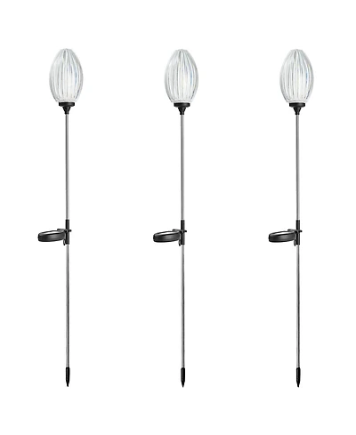Glitzhome 36" H Set of 3 Solar Powered Stake Oval Flower Light with Stainless Steel Pole