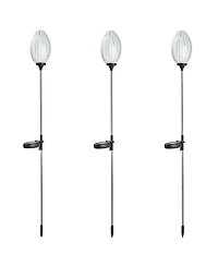 Glitzhome 36" H Set of 3 Solar Powered Stake Oval Flower Light with Stainless Steel Pole