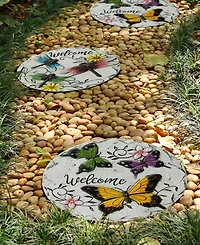 Glitzhome 9.75" D Set of 2 Cement Stepping Stones with Fluttering Butterflies and Dragonflies Pattern