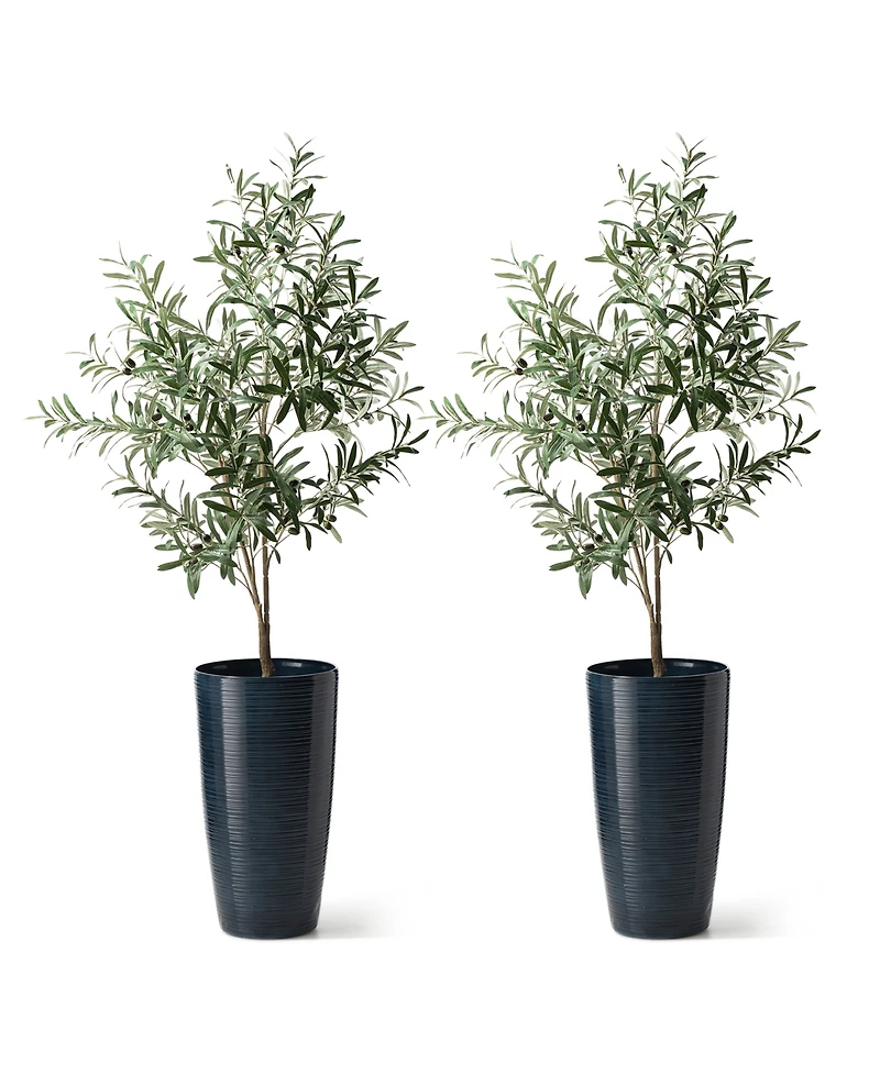 Glitzhome 22.5" H Oversized Set of 2 Turquoise Resin and Stone Faux Ceramic Textured Tall Planter