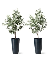 Glitzhome 22.5" H Oversized Set of 2 Turquoise Resin and Stone Faux Ceramic Textured Tall Planter