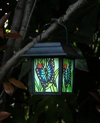 Glitzhome 30" H Set of 2 Solar Powered Butterfly Scene Pattern Garden Lamp or Pathway Light with Ground Stake