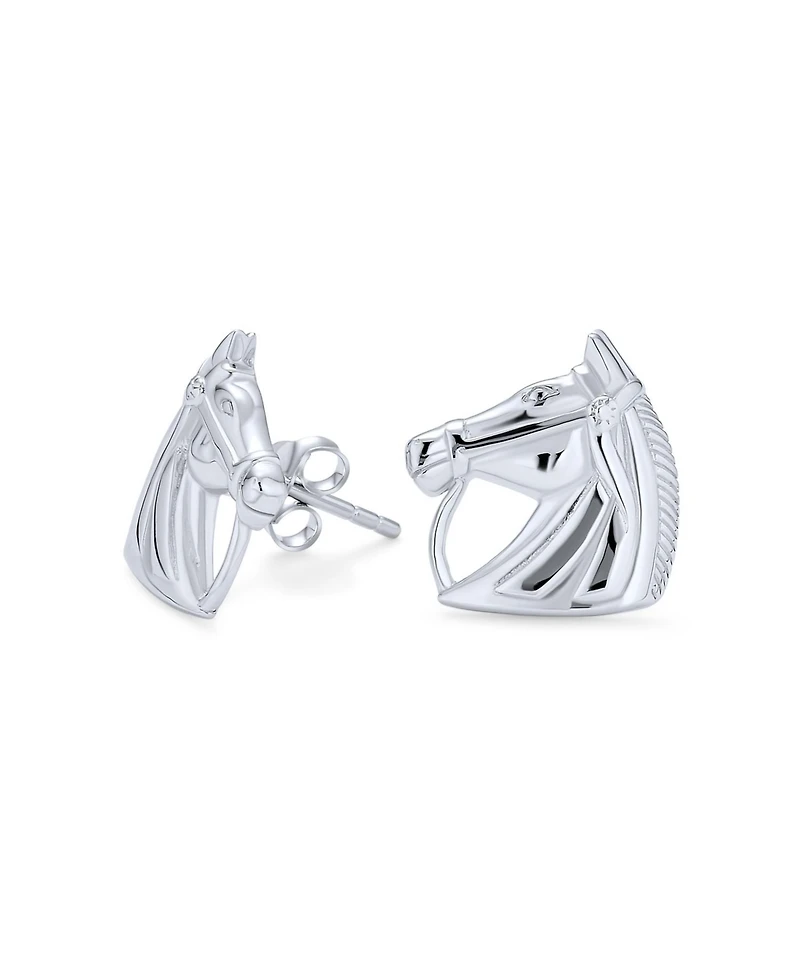 Bling Jewelry Cow Equestrian Thoroughbred Winner Horse-Head Stud Earrings Horseshoe Necklace Sterling Silver