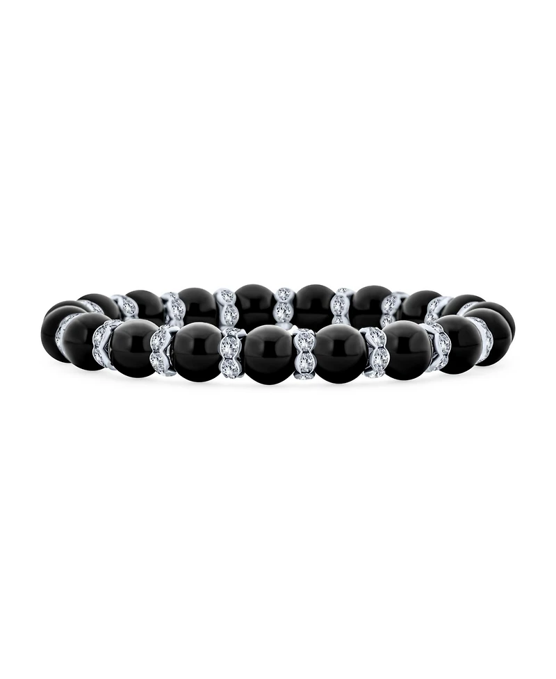 Bling Jewelry Set of 3 Black Simulated Pearl Stretch Bracelets with Crystal Spacers