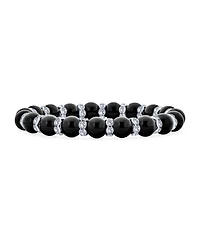 Bling Jewelry Set of 3 Black Simulated Pearl Stretch Bracelets with Crystal Spacers