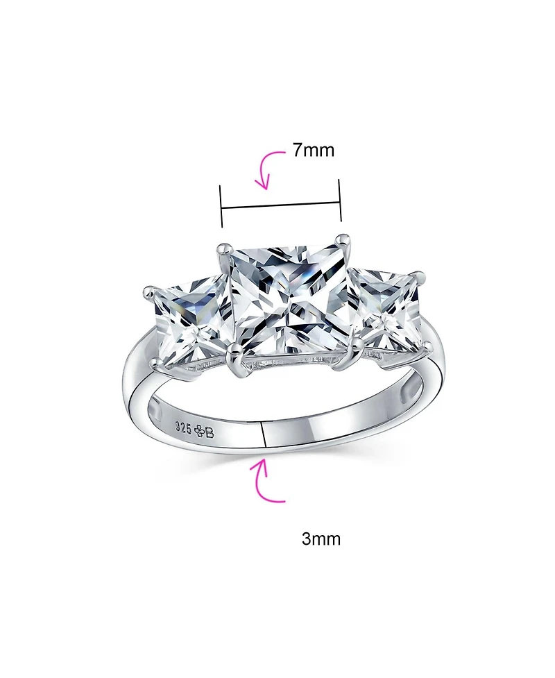 Bling Jewelry 3CTW Square Cz Ring Cubic Zirconia Past Present Future Three Stone Promise Sterling Silver