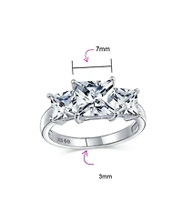 Bling Jewelry 3CTW Square Cz Ring Cubic Zirconia Past Present Future Three Stone Promise Sterling Silver