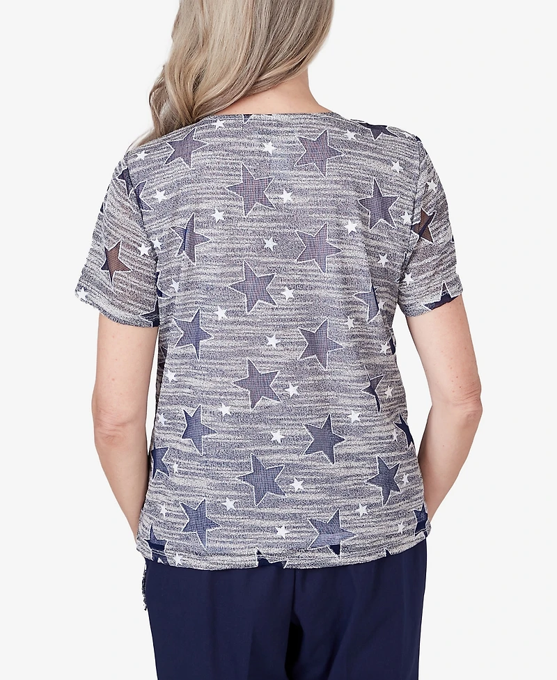 Alfred Dunner Women's All American Lined Space Dye Stars T-shirt with Side Tie