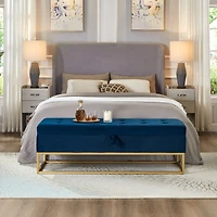 58.6" Bed Bench Metal Base with Storage Velvet