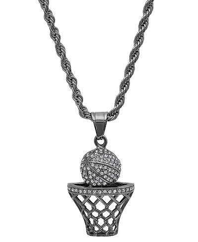 Steeltime Men's 18K Gold Plated stainless steel Basketball Hoop Simulated Diamond Pendant