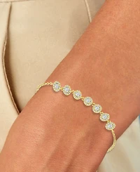 Cubic Zirconia Halo Seven Stone Link Bracelet in 14k Gold-Plated Sterling Silver