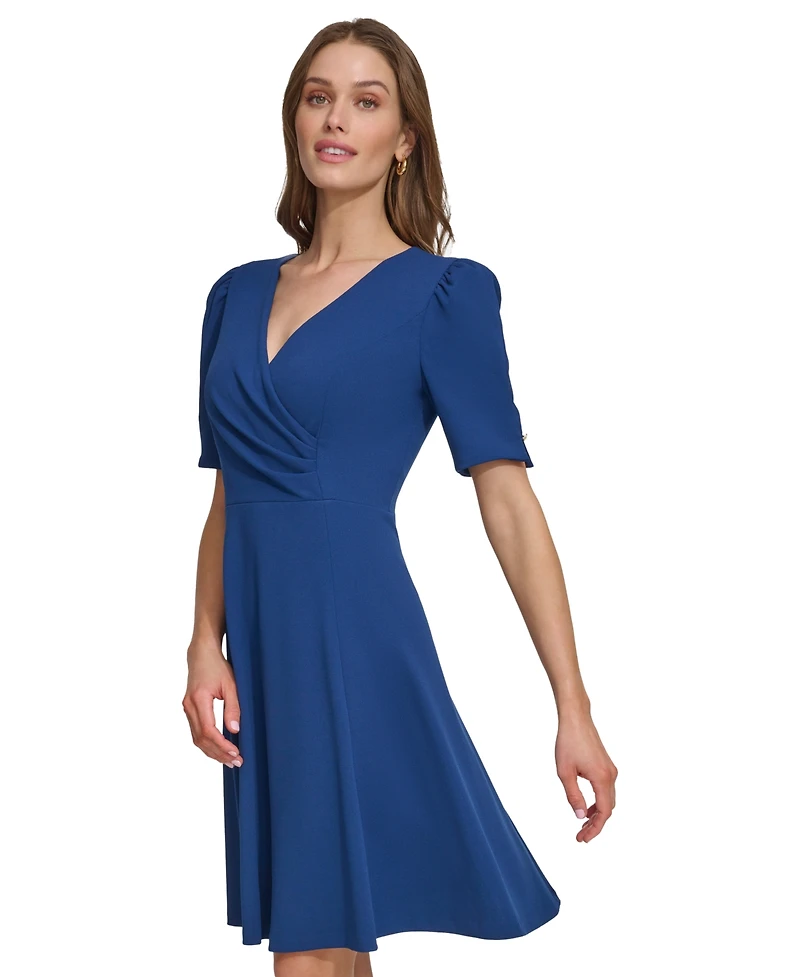 Dkny Women's Draped-Front Puff-Shoulder A-Line Dress