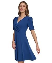 Dkny Women's Draped-Front Puff-Shoulder A-Line Dress