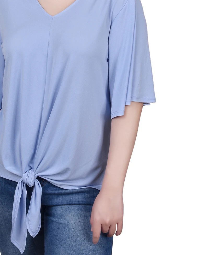 Ny Collection Petite Elbow Sleeve Tie-Front Top