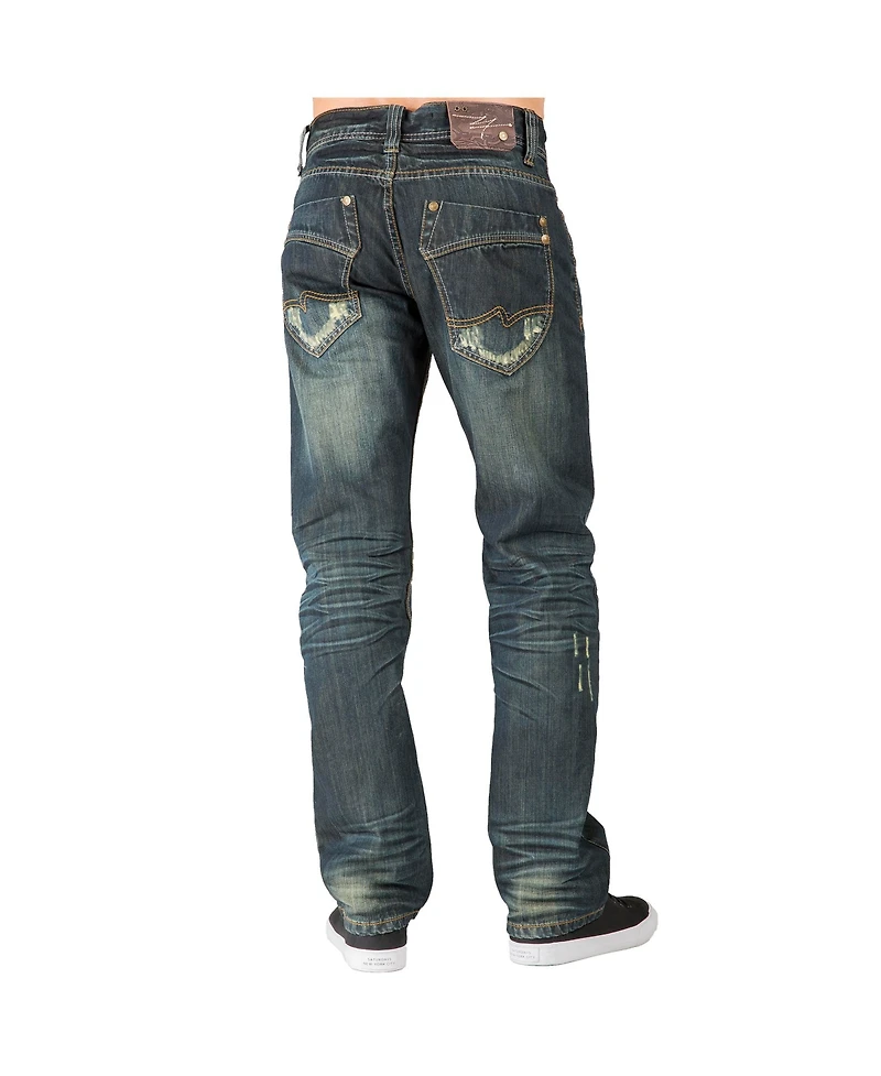 Men's Relaxed Straight Handcrafted Wash Premium Denim Signature Jeans