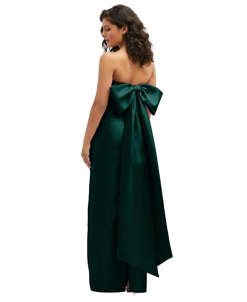 Alfred Sung Women's Strapless Draped Bodice Column Dress with Oversized Bow