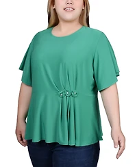 Ny Collection Plus Size Flutter Sleeve Flower-Detail Top