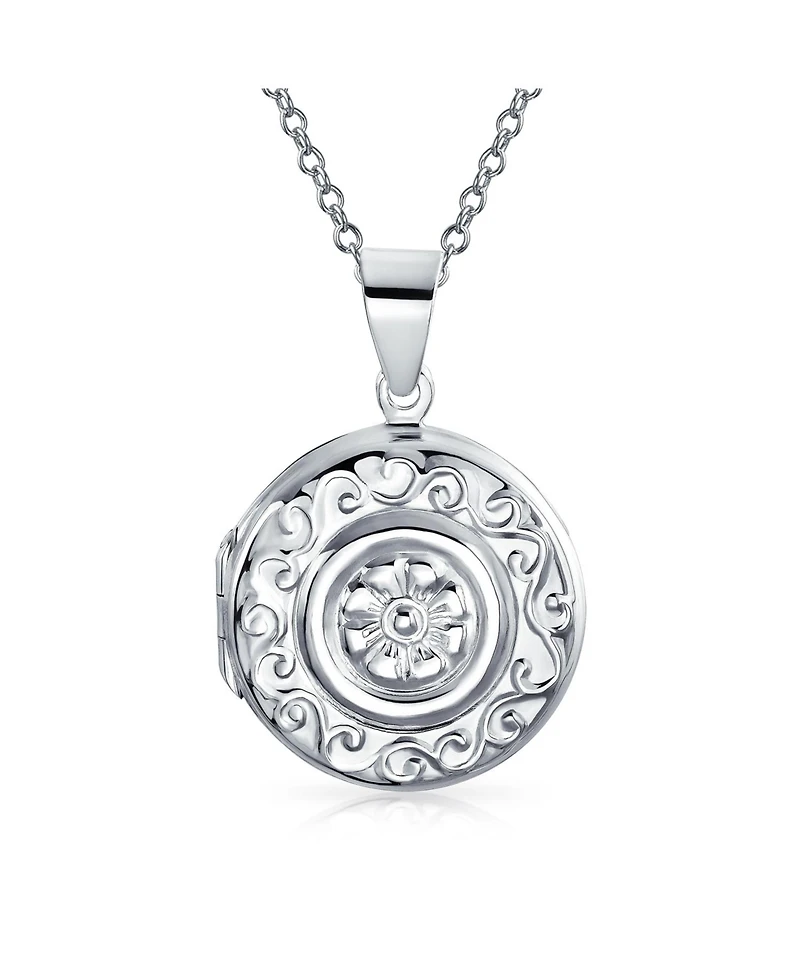 Bling Jewelry Embossed Photo Round Circle Scroll Flower Lockets That Hold Pictures Sterling Silver Locket Necklace Pendant