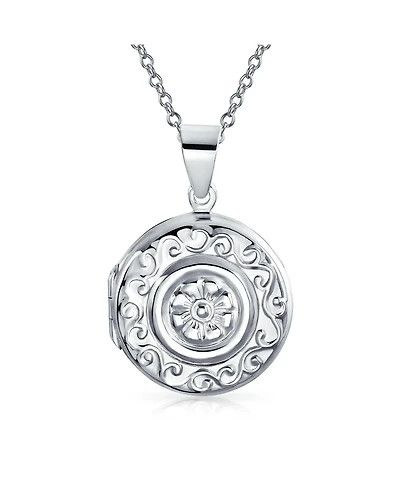 Bling Jewelry Embossed Photo Round Circle Scroll Flower Lockets That Hold Pictures Sterling Silver Locket Necklace Pendant