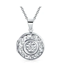 Bling Jewelry Embossed Photo Round Circle Scroll Flower Lockets That Hold Pictures Sterling Silver Locket Necklace Pendant