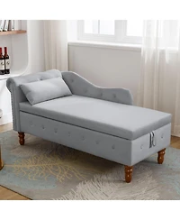 Streamdale Velvet Chaise Lounge with Storage & Pillow