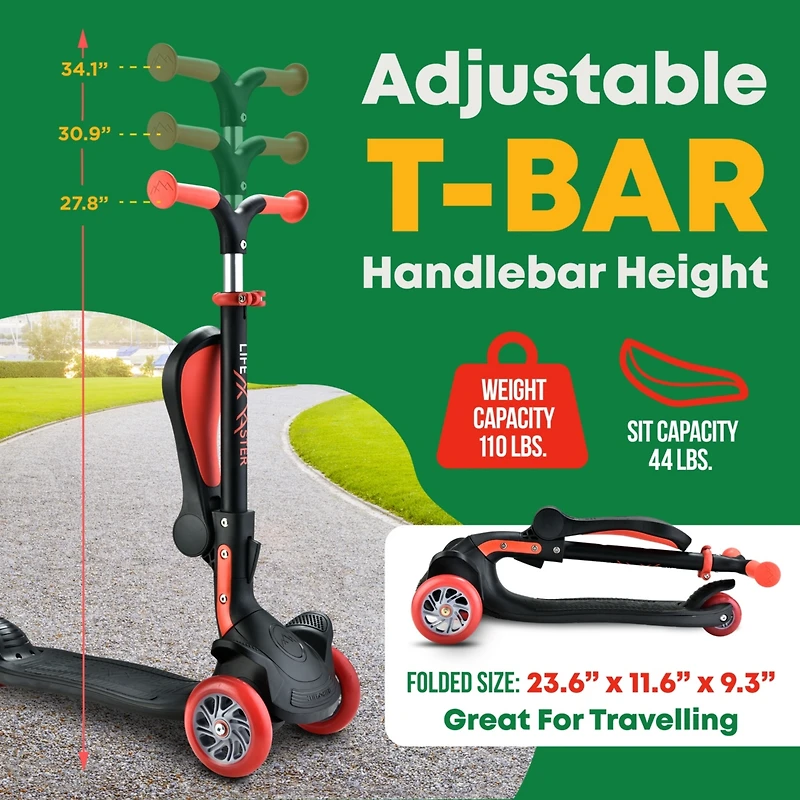 Kids Scooter – Foldable Seat Led Wheel Lights Illuminate When Rolling Children and Toddler 3 Kick Adju