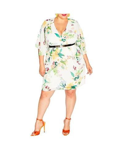 City Chic Plus Color Wrap Print Dress