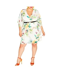 City Chic Plus Color Wrap Print Dress