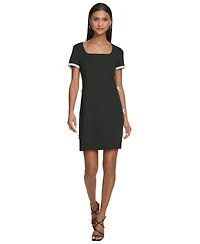 Karl Lagerfeld Paris Women's Bow Trim Scuba Crepe Sheath Dress