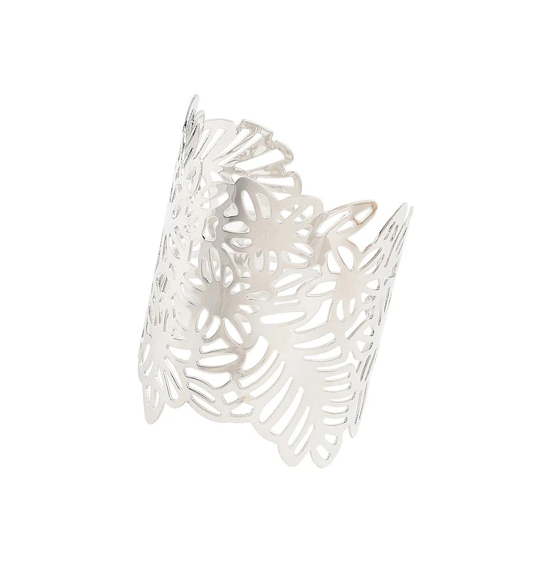 Sohi Women's Silver Floral Filigree Cuff Bracelet