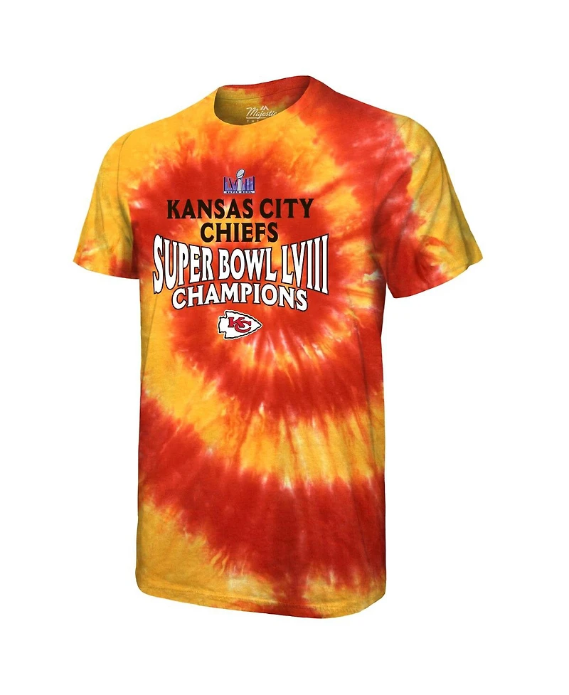 Men's Majestic Red Kansas City Chiefs Super Bowl Lviii Champions Soft Hand Tie-Dye T-shirt