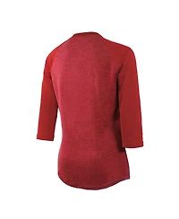 Women's Majestic Threads Scarlet San Francisco 49ers Super Bowl Lviii Vegas Raglan 3/4-Sleeve Tri-Blend T-shirt
