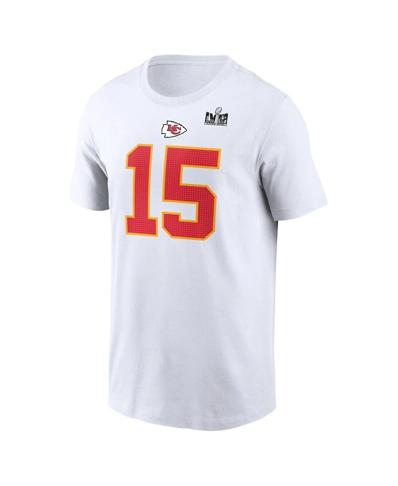 Men's Nike Patrick Mahomes White Kansas City Chiefs Super Bowl Lviii Patch Player Name and Number T-shirt