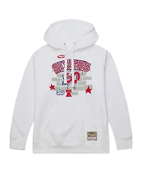 Men's Mitchell & Ness x Tats Cru White Philadelphia 76ers Hardwood Classics Brick Pullover Hoodie